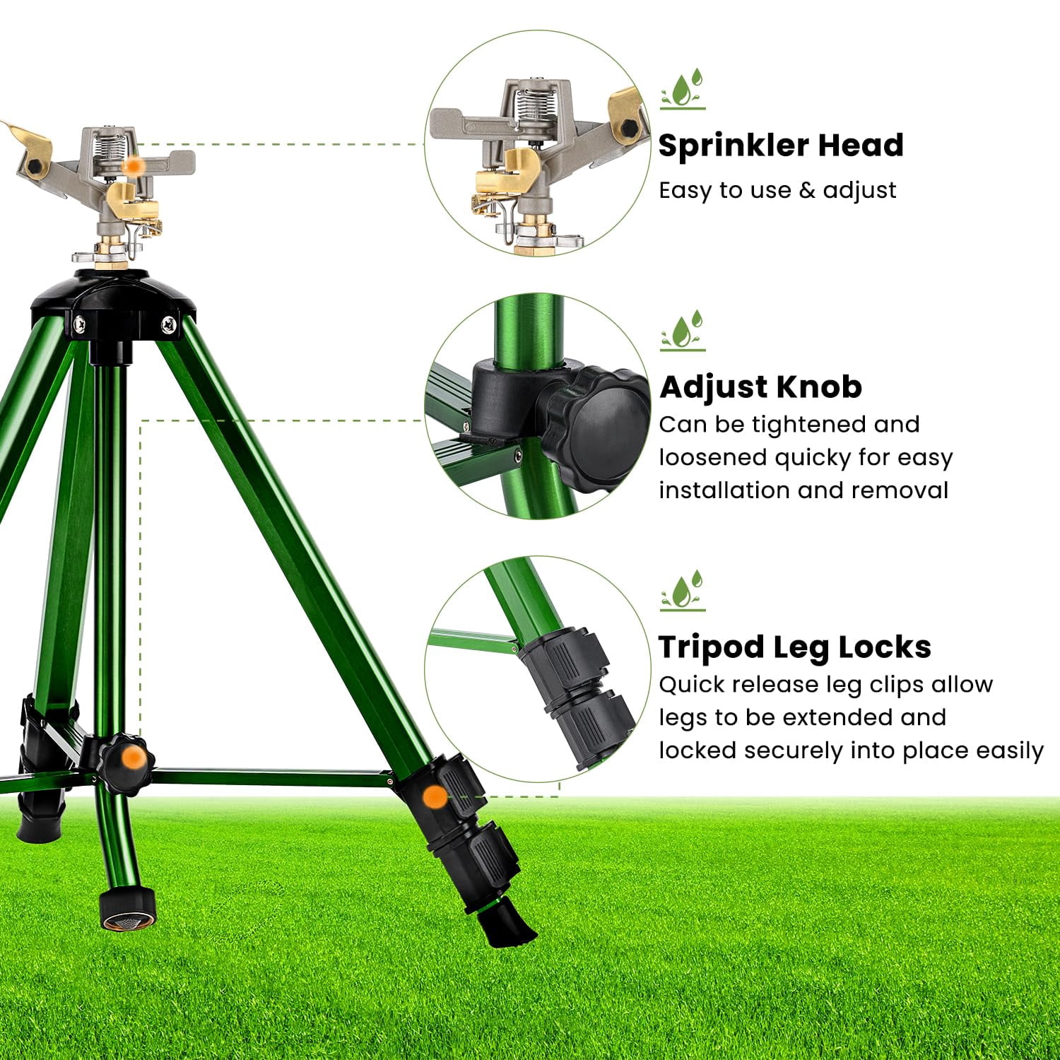 Sprinklers For Yard  360° Tripod Large Area 3/4" Connector Lawn Sprinkler Adjustable Height 16-37" Water Lawn/garden/patio 1pack