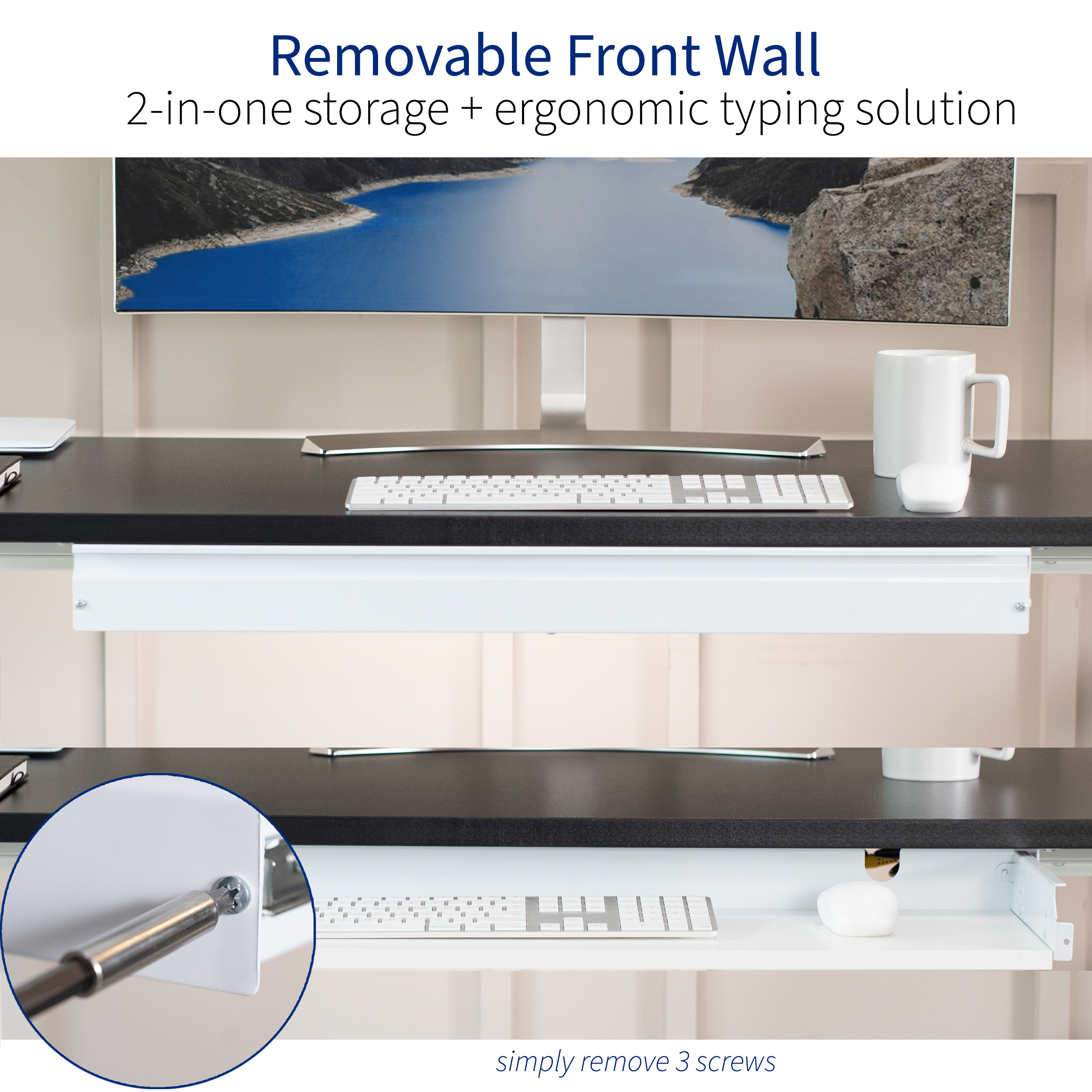 VIVO White Extra Large 33 inch Under Desk Pull Out Storage Drawer for Desk