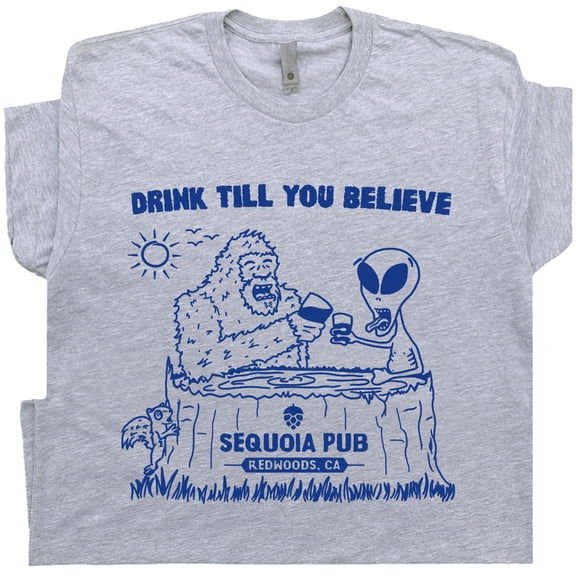 Bigfoot Beer T Shirt Cool Alien Shirts For Men Women Vintage Bar Pub Sequoia National Park Cryptozoology Cryptid Graphic Tee Redwood Forest
