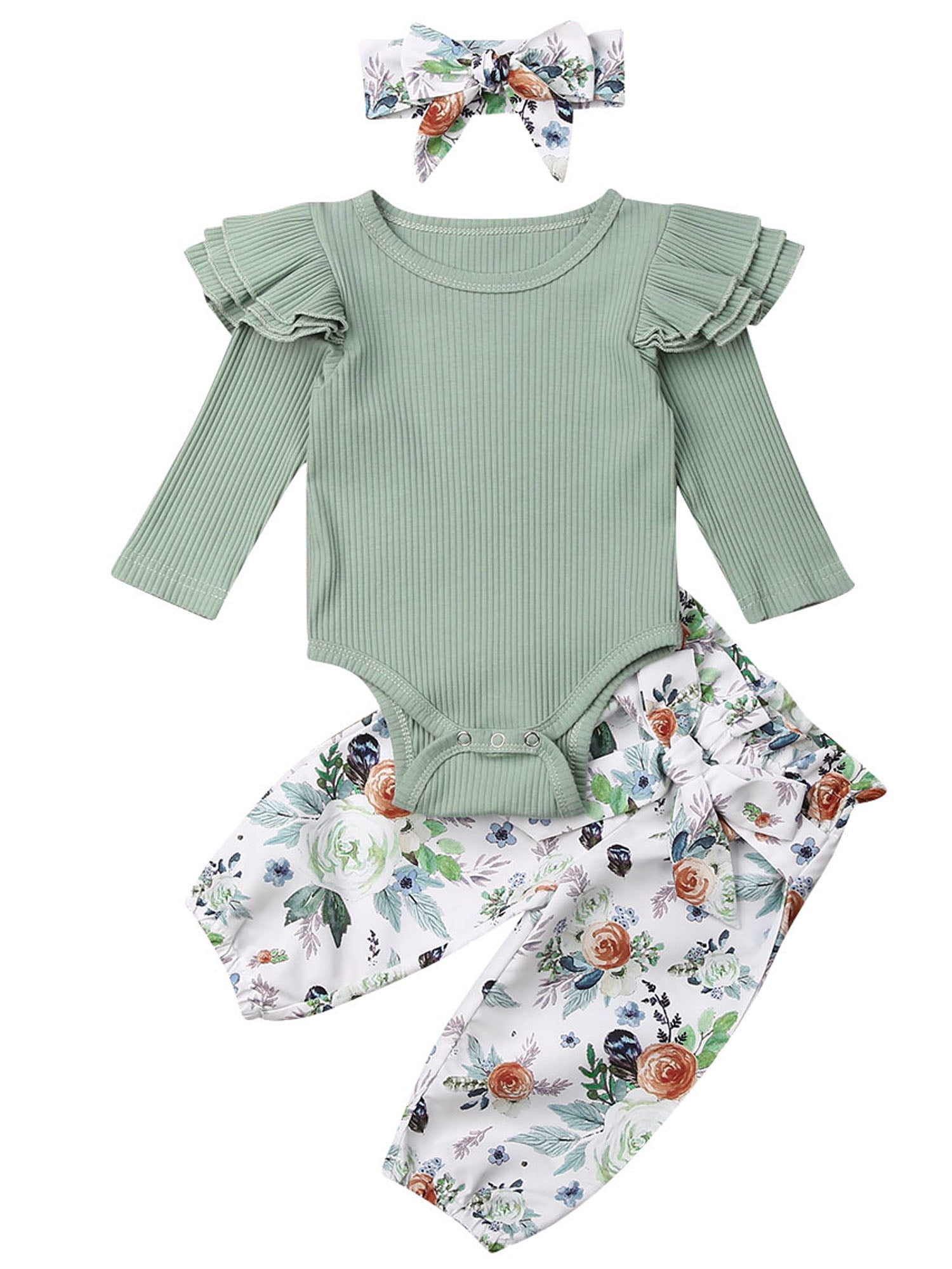 Newborn Infant Baby Girls Tops Romper Floral Pants Outfits Set Clothes ...