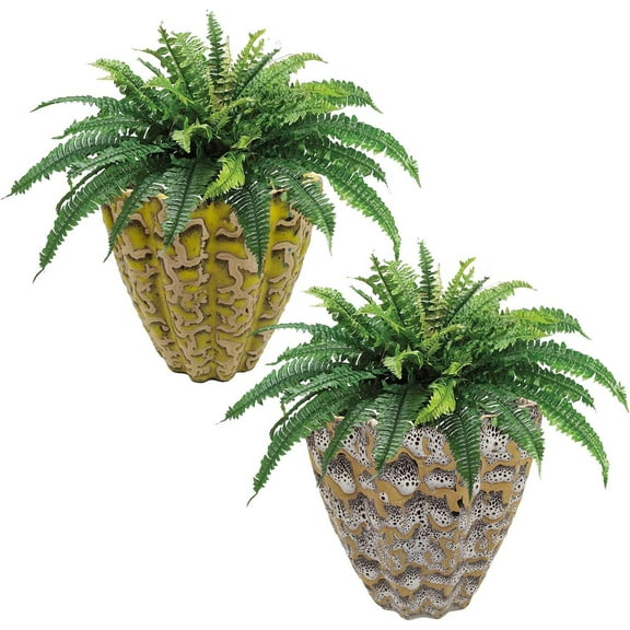 India Meets India Ceramic Flower Pot Designer Planter Vase Indoor Outdoor Planter Handicraft by Awarded Indian Artisan (Yellow & Cream, Set of 2)