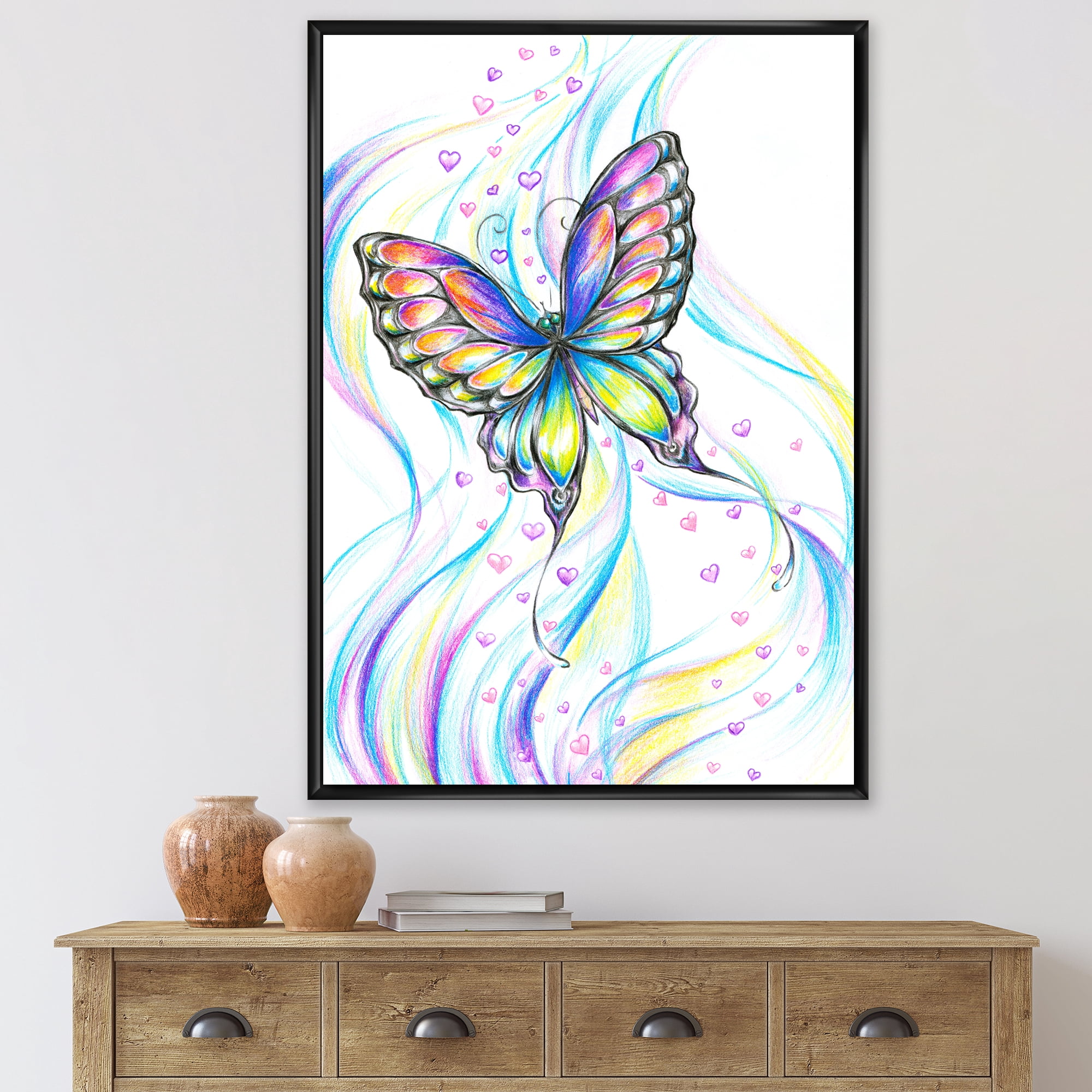 Designart 'Iridiscent Colorful Butterfly' Traditional Framed Canvas Wall Art Print