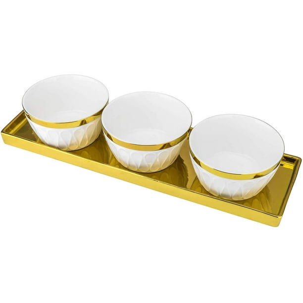 Yedi YCC756, 3'' x 5'' Fine Porcelain Sauce Bowls on 5'' x 16'' Tray, Emma Collection Bone China