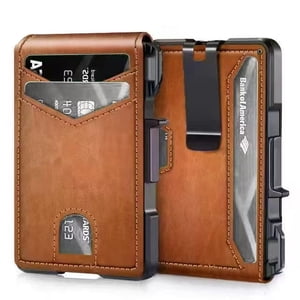 VGUCKI Ultra-Thin Brown Leather Bifold Wallet with RFID Blocking