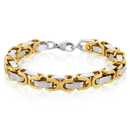 Invicta Jewelry Men s Byzantine Chain Gold Plated Two Tone Bracelet (8mm) – 8.75