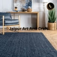 thumbnail image 3 of Jaipur Art And Craft Blue Black Border Handmade Rectangle Reversible Jute Area Rug (2x6 Sq ft), 3 of 7