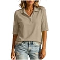 thumbnail image 2 of TGSLY Women's Collared Linen T-Shirts Lightweight Soft Half Snap Button Down Golf Tops Relaxed Dressy Half Sleeve Solid Color Classic Blouses M, 2 of 9