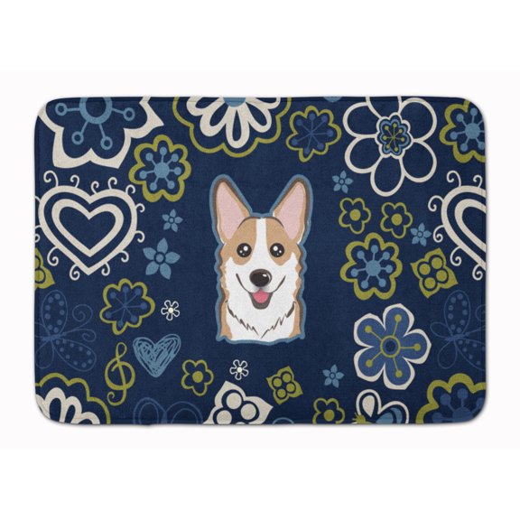 Carolines Treasures BB5104RUG Blue Flowers Sable Corgi Machine Washable Memory Foam Mat 19 X 27" multicolor