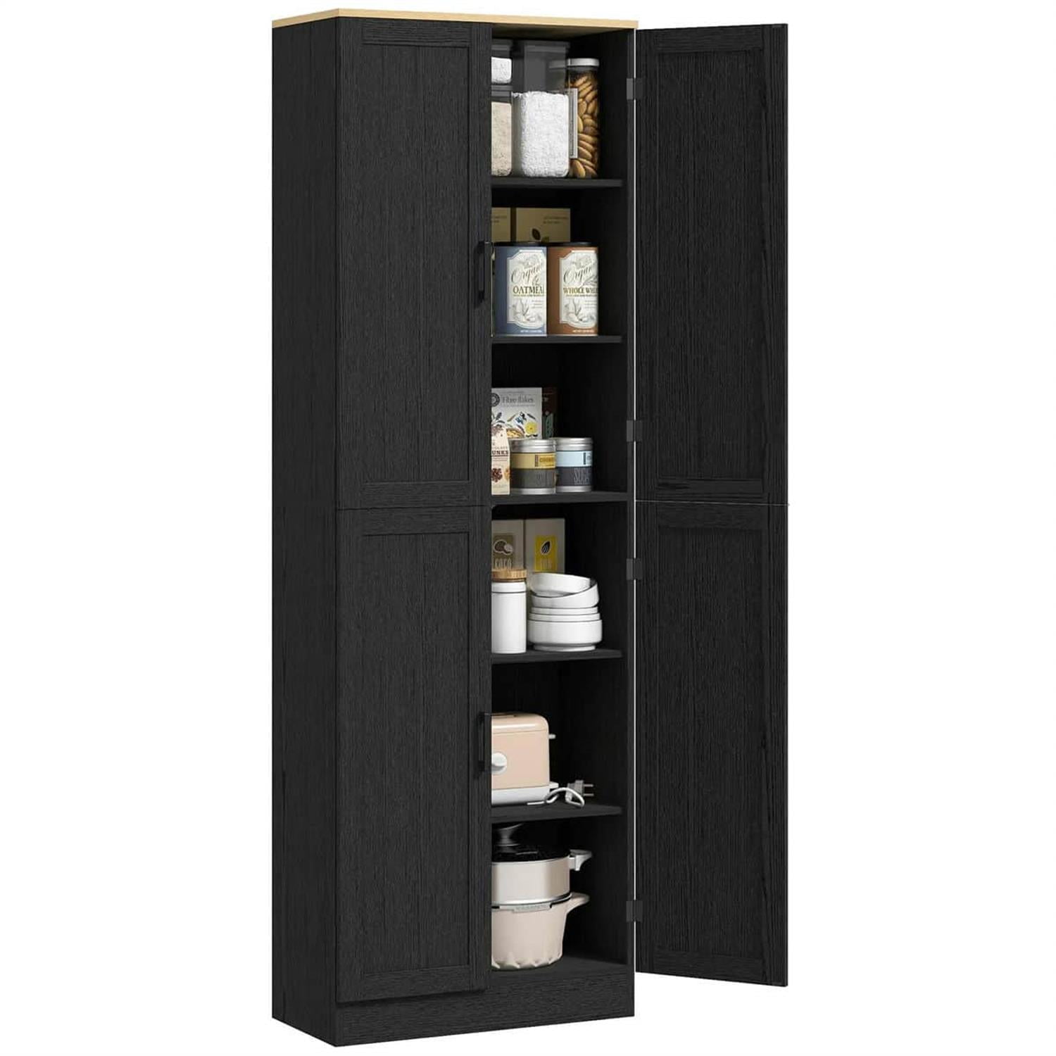 Demi Bonn 67" Freestanding Kitchen Pantry, 4-Door Cabinet with Adjustable Shelves & Doors for Modern Kitchen, Black