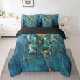 thumbnail image 2 of YST Ensemble de Literie Boho Papillon 7 Pcs pour Lit Simple pour Filles Femmes, Ensemble de Couette Marbre Sarcelle et Or Réversible, Dégradé Abstrait Lit en Sac avec Drap-Housse, Drap Plat, Taies d'Oreiller et Couvre-Oreillers, 2 of 5
