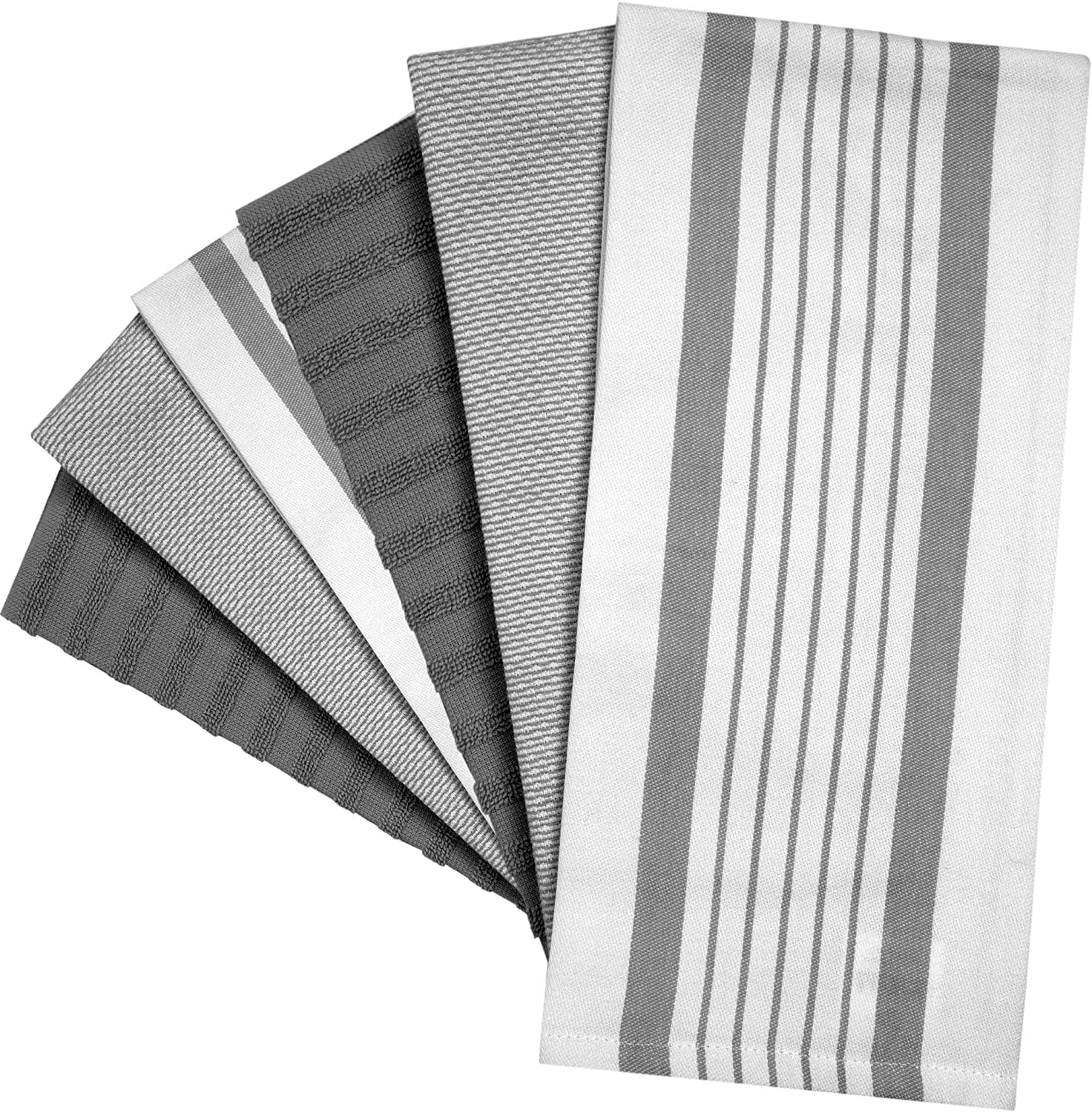 Bumble Premium Kitchen Hand Towels | 100% Cotton 16” x 26” | Absorbent Dish Cloths | 6 Pack (Grey)