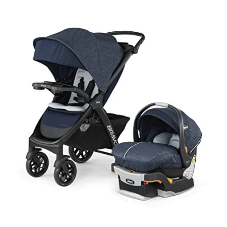 CHONGYAO Bravo LE Trio Travel System, Bravo LE Quick-Fold Stroller with KeyFit 30 Zip Infant Car Seat, Car Seat and Stroller Combo | Harbor/Navy