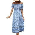 thumbnail image 2 of SAYOO Vestido de mujer con hombros descubiertos Estampado floral Mangas cortas Vestido fluido de una línea para fiesta en la playa de verano SAYOO Moda, 2 of 9