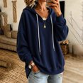 thumbnail image 2 of Lenpel Oversized Sweatshirts for Women Fall Trendy Drawstring Casual Loose Hoodies Comfy Long Sleeve Warm Pullover Tops(Navy,X-Large), 2 of 5