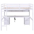 thumbnail image 5 of Full Size Wooden Loft Bed with Built-in Desk, Cabinets, Drawers and Bedside Tray, Charging Station, Loft Bed with Full-length Guardrails, for Teens, Adults, White, 5 of 9