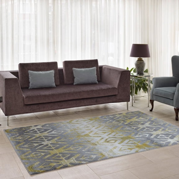 Ladole Rugs Alfalfa Vincenza Collection Geometric Elegant European Soft Area Rug Carpet in Silver Gold, 7x10 (6'5" x 9'5" , 200cm x 290cm)