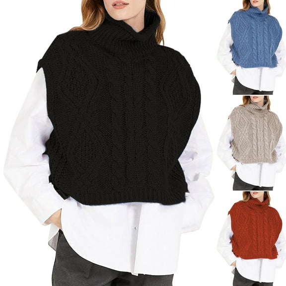 Hvyesh Women Sleeveless Turtleneck Knit Sweater Casual Solid Knit Sweaters Trendy Cropped Cable Knit Sweaters Red Vest