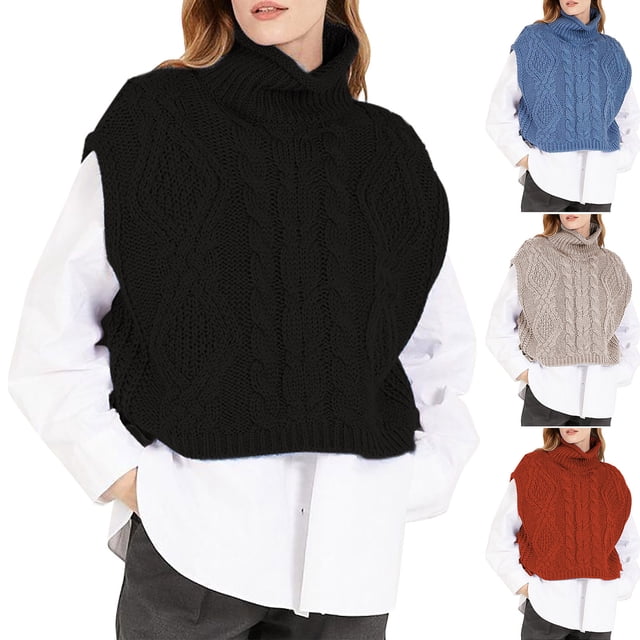 Sentmoon Sweaters for Women High Neck Knitted Sleeveless Sweater Tops for Women Plus Size Solid Color Loose Warm Womens Clothes Fall and Winter for Weekend Breakfasts L