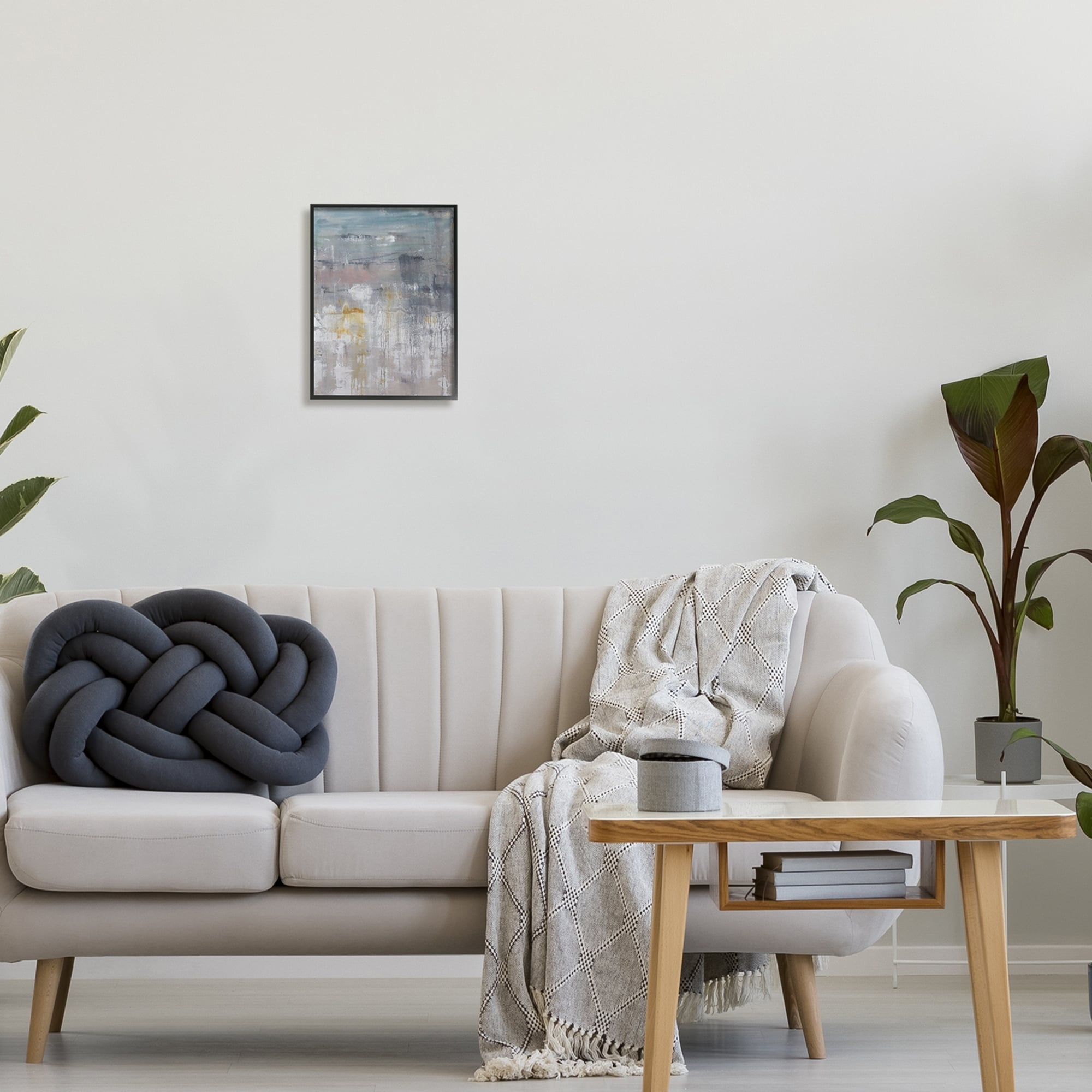 Stupell Industries Enigmatic Paint Drip Contemporary Neutrals Yellow Accent Painting Black Framed Art Print Wall Art, Design by Hilary Winfield