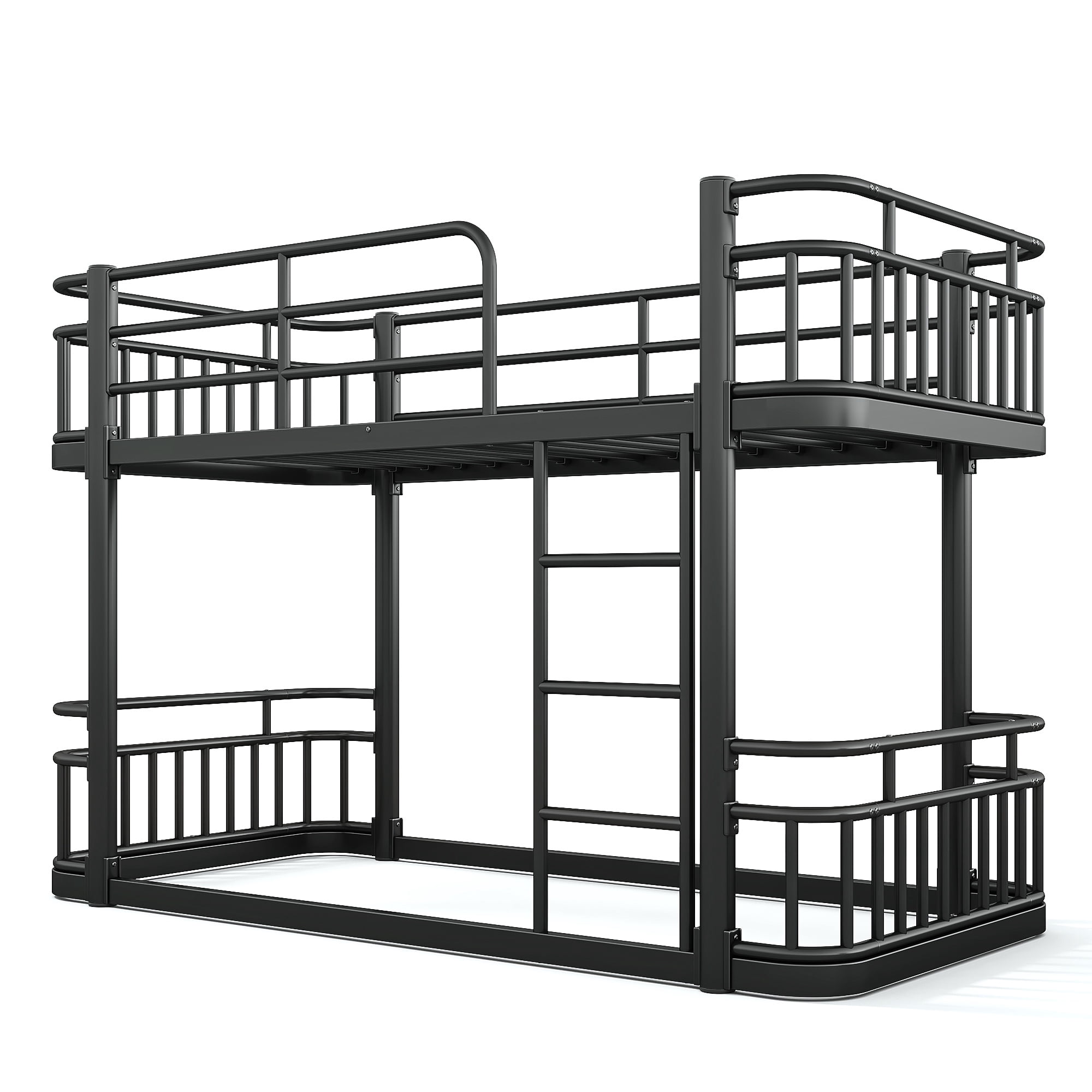 Twin XL Over Twin XL Bunk Bed 81.5 Inch, Metal Bed Frame with Ladder and Full Length Guardrails for Teens Adults, Sturdy Round Pipe Construction, No Box Spring Needed, Black