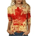 thumbnail image 1 of Amzcrzy Hauts pour Femmes Tendance à Imprimé de Feuille d'Érable T-Shirts de la Fête du Canada Décontractés Col Rond Manches 3/4 Hauts d'Été pour Femmes Confortables Basiques Hauts de Sortie, 1 of 5