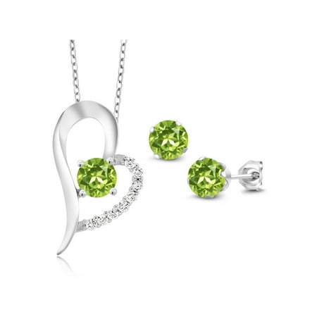 Color Peridot Channel Set - 3.02 Ct Round Green Peridot 925 Sterling Silver Pendant Earrings Set
