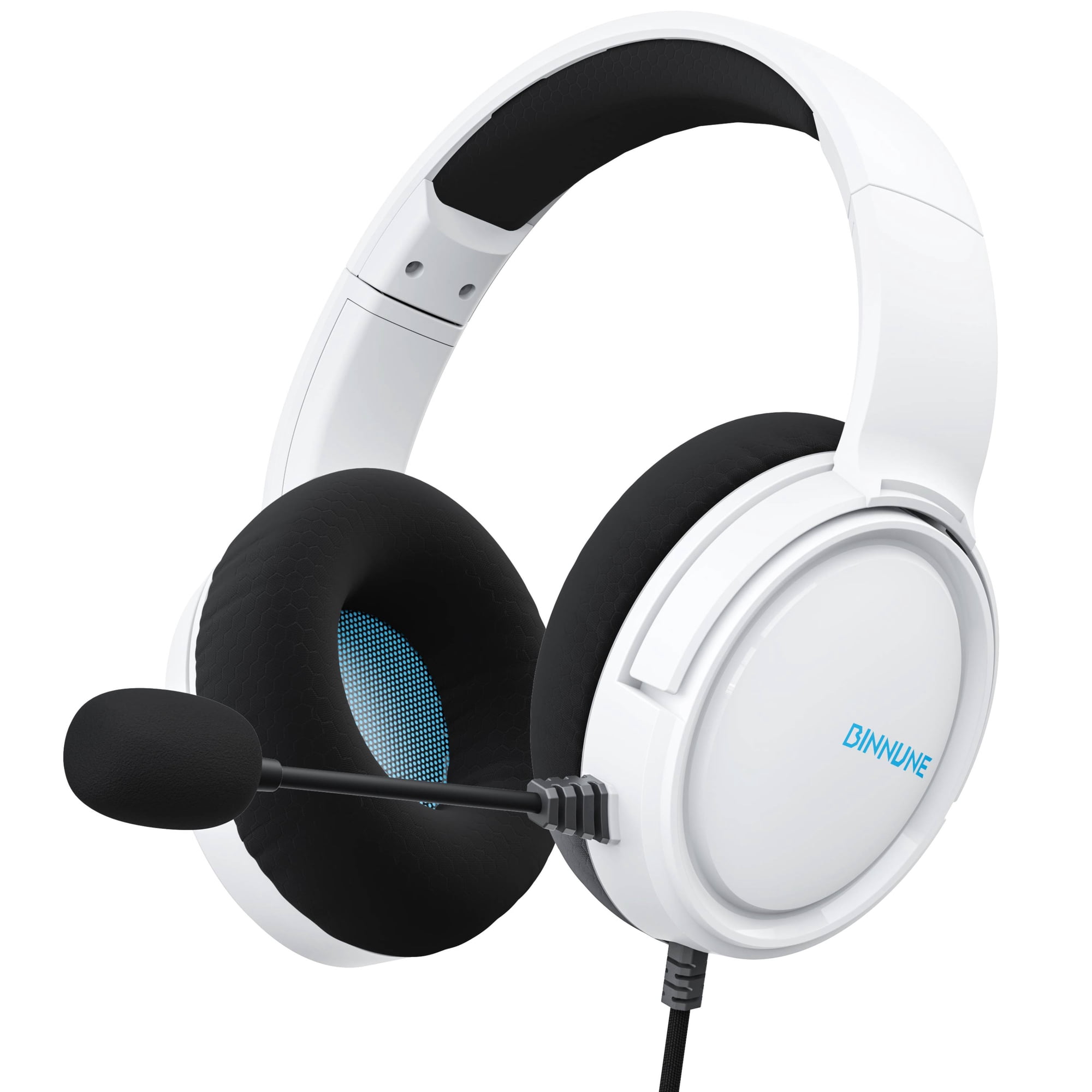 BINNUNE Wired Headphones with Microphone for Kids Adults Corded Audifonos Para Computadora Gamer Headset for PC/Laptop/ Playstation 5 PS4 Gaming Console, White