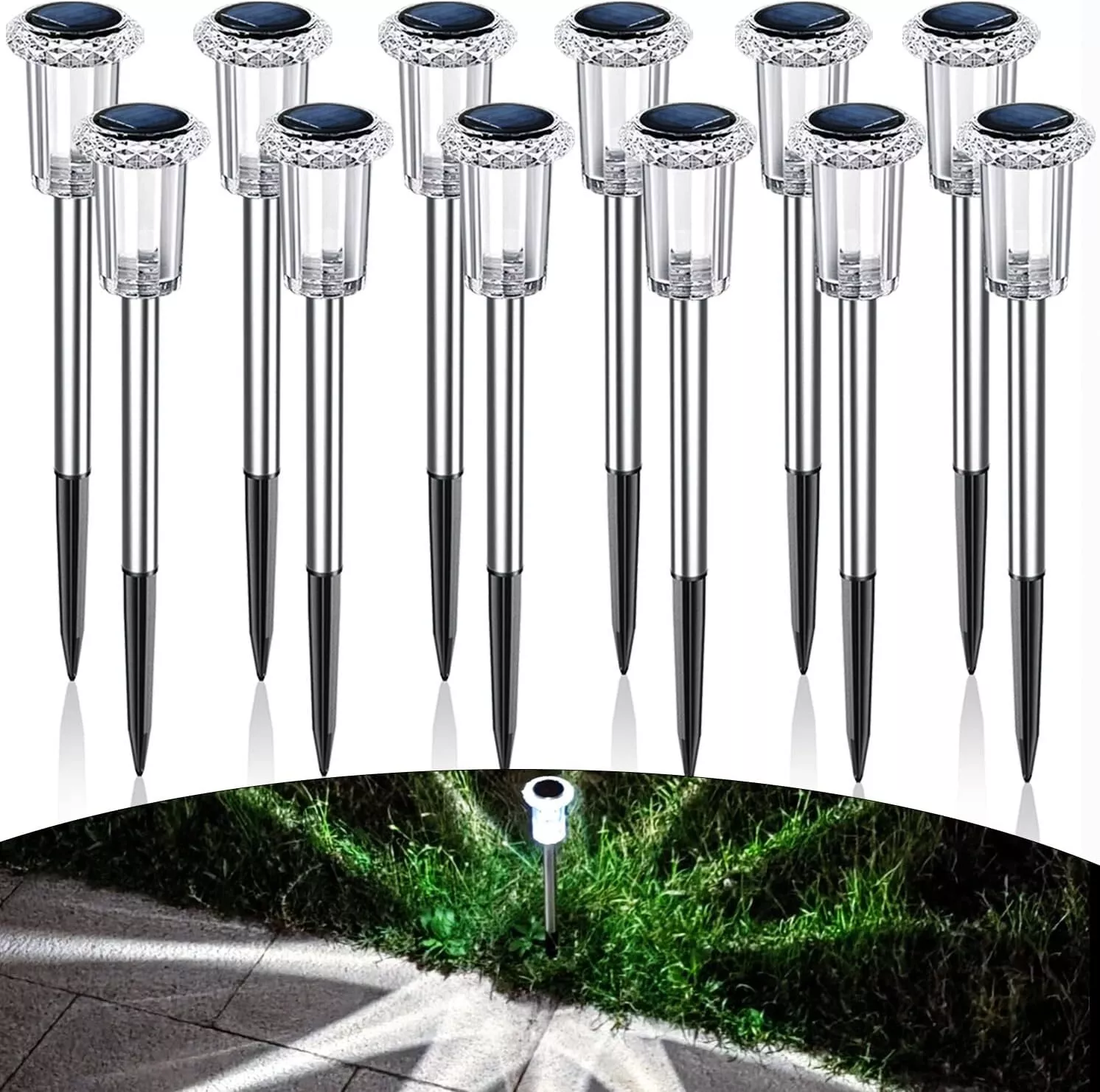 12 Pack Solar Powered Garden Lights, LED Outdoor Landscape & Walkway Lighting, Dusk to Dawn, Waterproof Pathway Lights for Yard & Patio