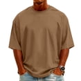 thumbnail image 2 of Men's Knit Round Neck Short Sleeve T-Shirt, Fashion Casual Pullover for Daily and Weekend Wear, Soft Stretchy Fabric Brown 3XL, 2 of 5