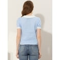 thumbnail image 3 of INSPIRE CHIC Blusa De Manga Corta Con Textura De Color En Contraste Con Pajarita Para Mujer Azul claro S, 3 of 4