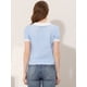 thumbnail image 3 of Blusa Allegra K de manga corta con Textura y pajarita Azul claro M, 3 of 4