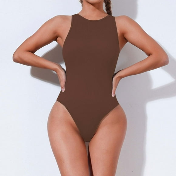 LOVZFMLL Spring And Summer Fashion Sleeveless Short Jumpsuit Briefs Brown XL