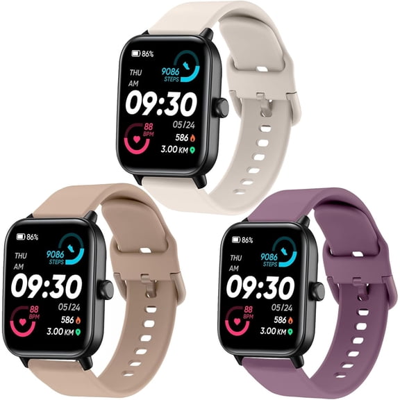 PLUMYHG-3 Pack 22mm Watch Bands Compatible with IDW13,IDW16,IDW19, Soft Silicone Replacement Strap for Fitpolo IDW13/Woneligo W13/FITVII HM57/TOOBUR IDW16/MILOUZ IDW19 Watch Women Men