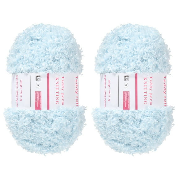 2 Skeins Fur Yarn Soft Fluffy Chunky Yarn Fuzzy Eyelash Yarn Sky Blue for Crocheting - 55Yard/50m, 3.29ozx2