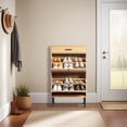 thumbnail image 4 of Spaco Shoe Cabinet with Iron High Feet, Shoe Cabinet Shoe Cabinet with Rattan Surface, Large Capacity Shoe Cabinet for Indoor, Light Brown, 4 of 11