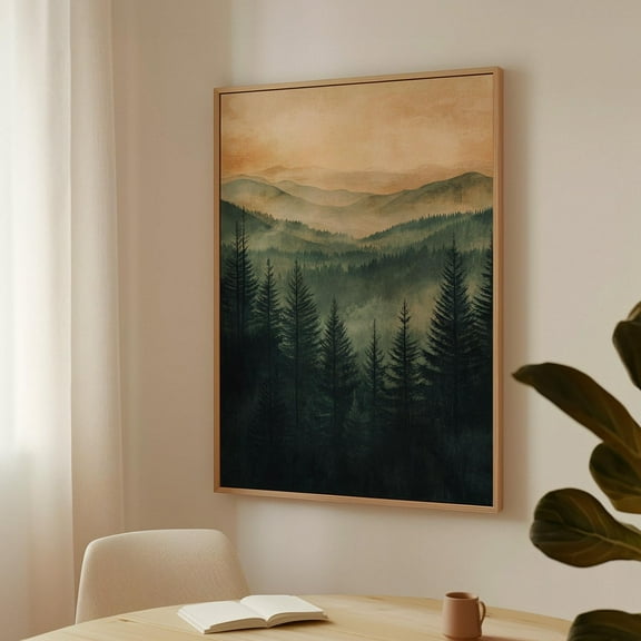 Misty Mountain Forest Wall Art: Serene Sunrise Landscape With Rolling Hills For Tranquil, Nature-Inspired, And Rustic Home Decor Wall Art, Modern Wall Decor, 8x12 UNFRAMED
