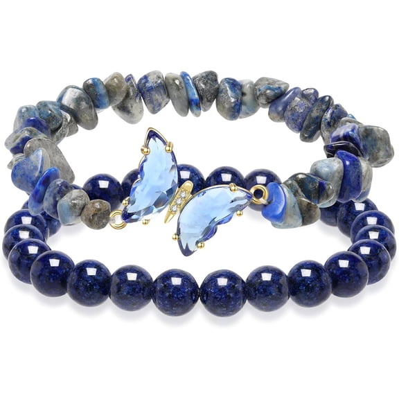 Purple Butterfly Charm Healing Bracelet, Beautiful Beaded Jewelry Gift for Women