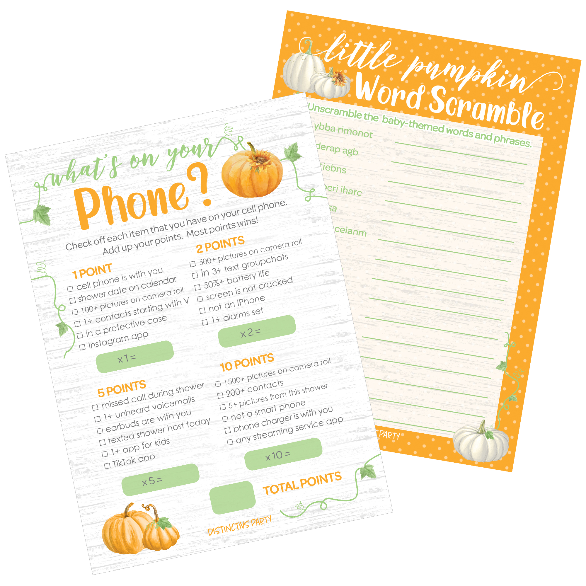 Fall Orange Little Pumpkin Baby Shower Game Bundle What's On Your