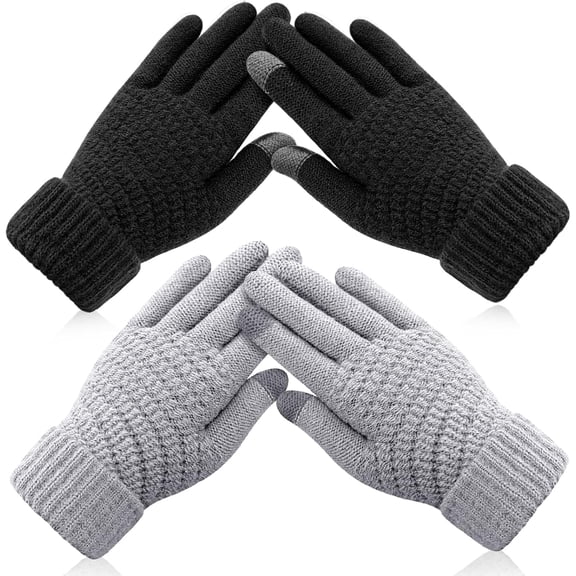 2-Pair Womens Winter Knit Gloves - Warm Soft Touchscreen Winter Gloves for Women, Elastic Cuff Knit Gloves for Cold Weather