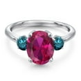 thumbnail image 3 of Gem Stone King 3.54 Ct Oval Red Created Ruby Blue Diamond 925 Sterling Silver Ring, 3 of 6