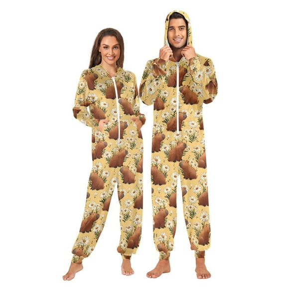 joogoo Daisy Brown Capybara Unisex Adults Onesies Pajamas Jumpsuits L