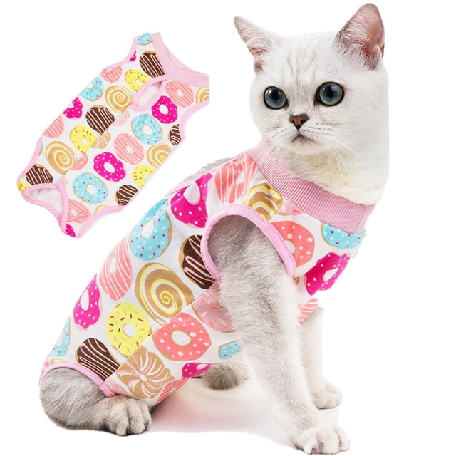 Traje de recuperación quirúrgica para gatos, ropa después de la cirugía, traje de pijama, ropa para mascotas de interior (donut) M