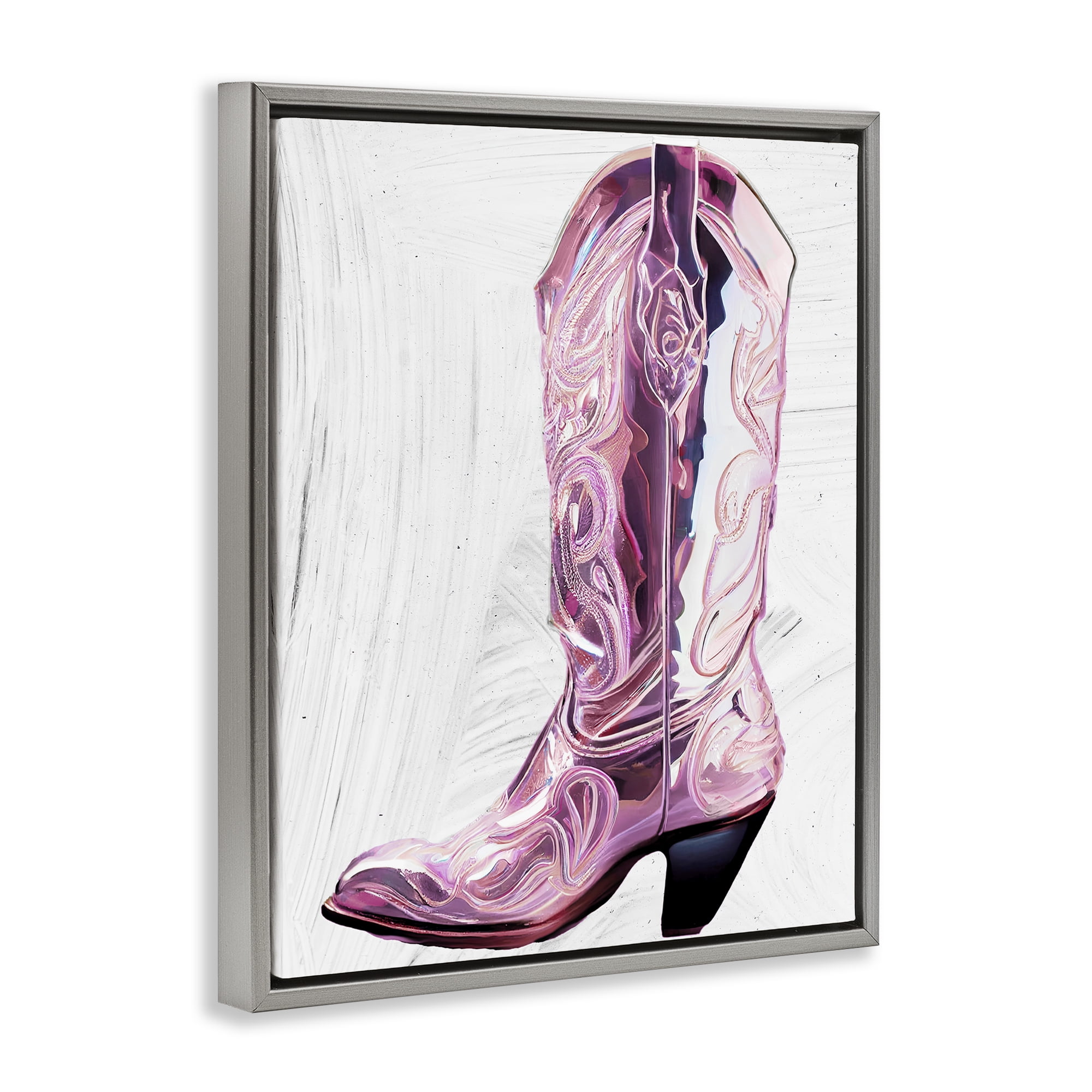 Cowgirl Cinderella's Boot Gray Framed Floater Canvas Wall Art, design by Sasha