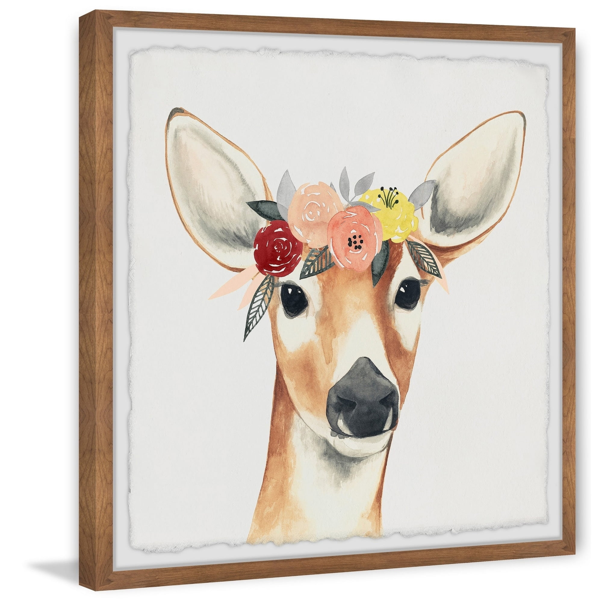 Marmont Hill Flower Crowned Deer Framed Wall Art, 12" x 1.5"