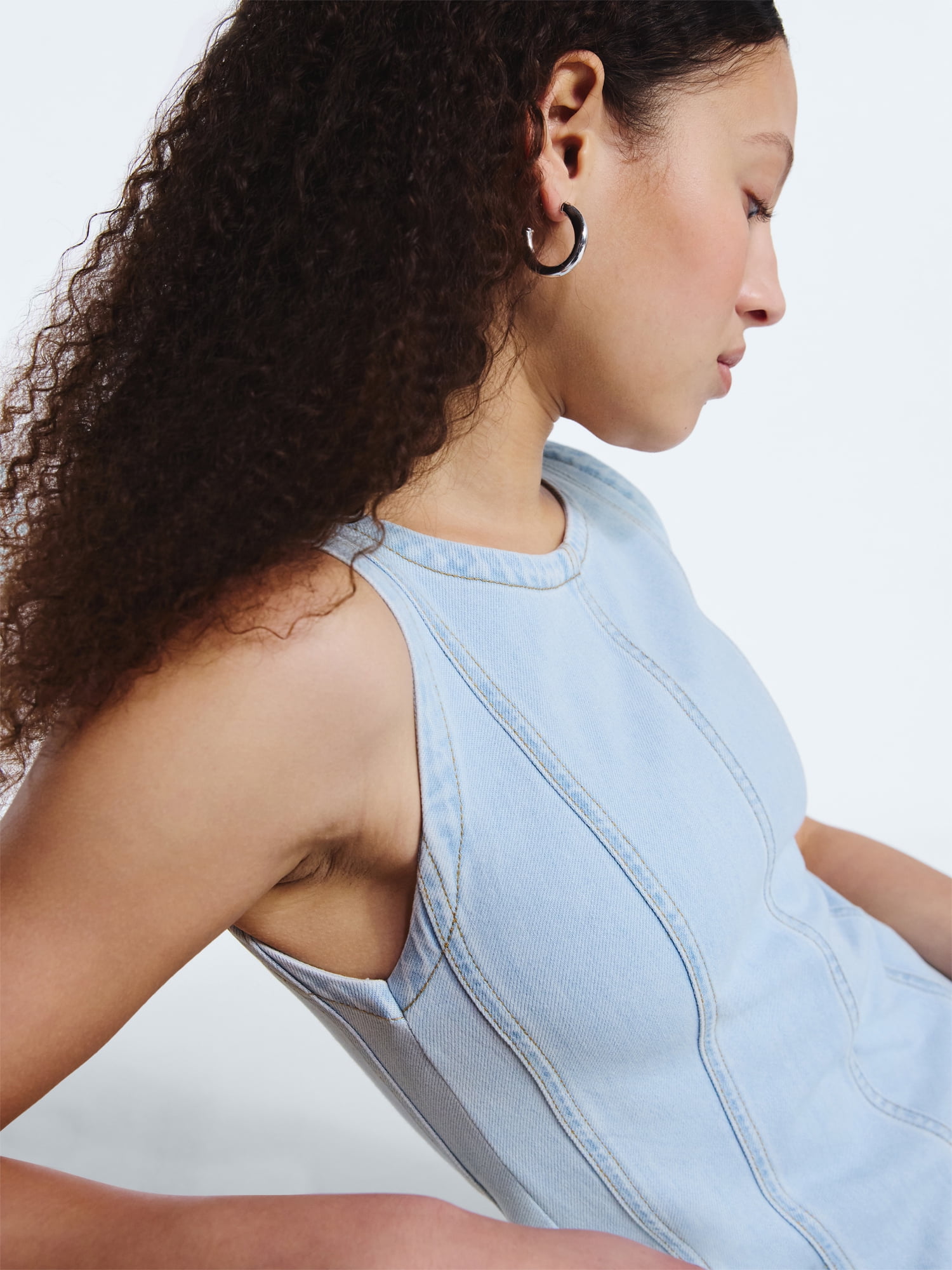 Free Assembly Women's and Women's Plus Sleeveless Denim Panel Mini Dress, Sizes XS-4X