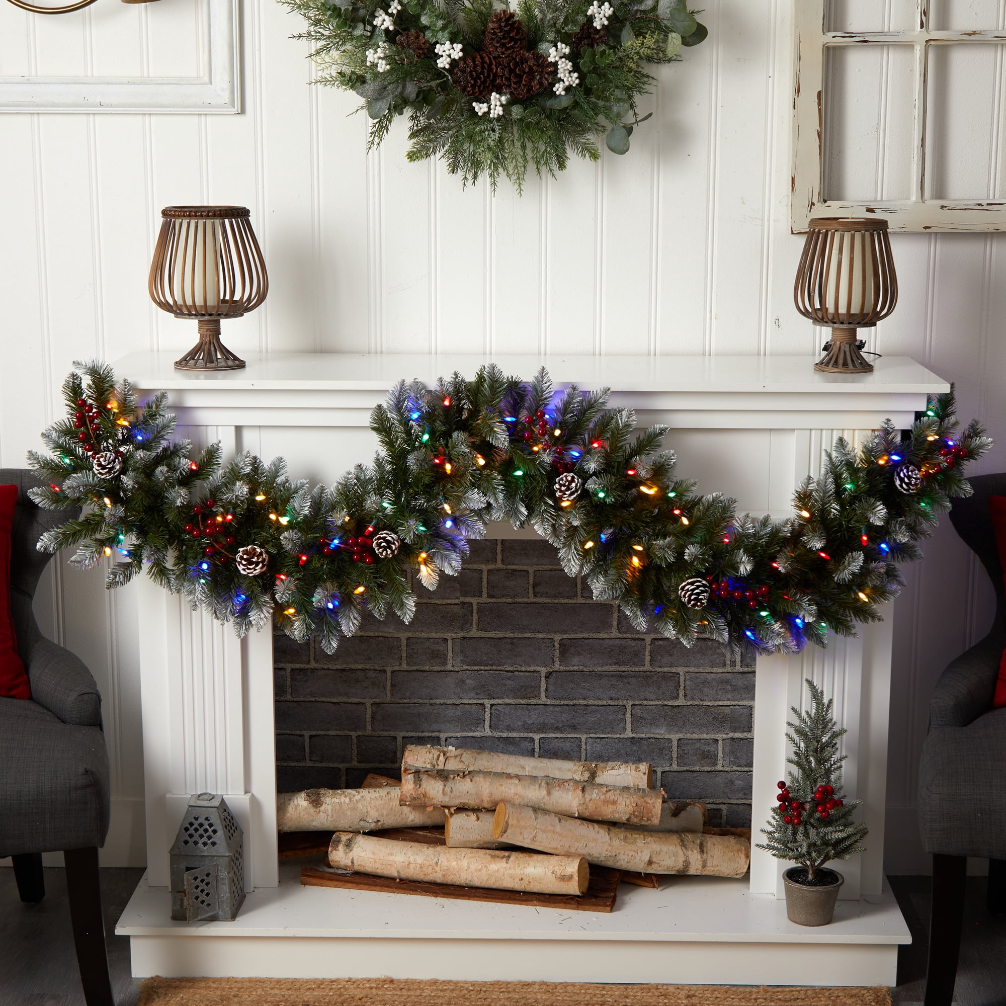 Nearly Natural 6' Snow Tip Christmas Garland with Pinecones, Prelit 100 Multicolor LED Lights