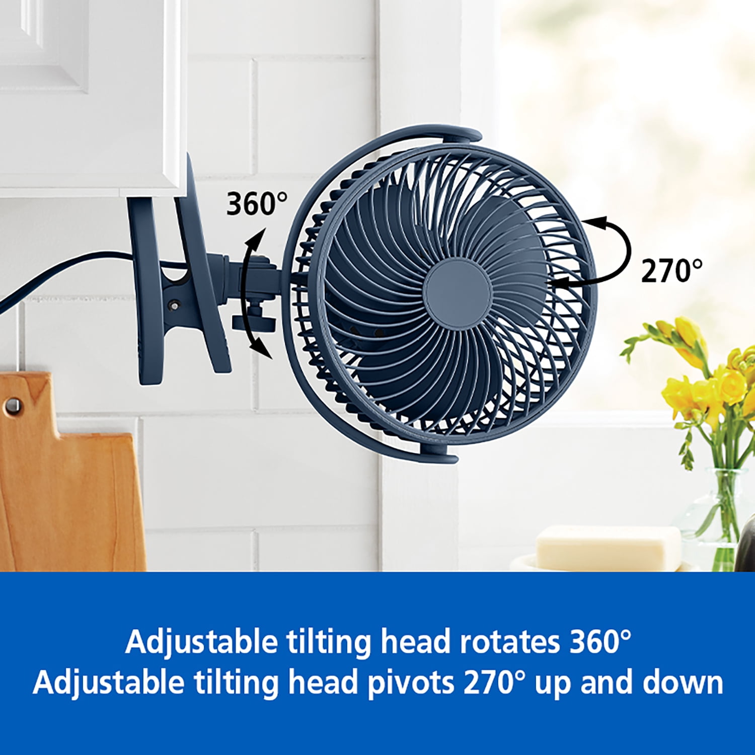 Mainstays 6" 2-speed Personal Desktop and Clip Fan, Adjustable rotates 360°, Washed Indigo, Model#FN1868NWI, New 2026 Model