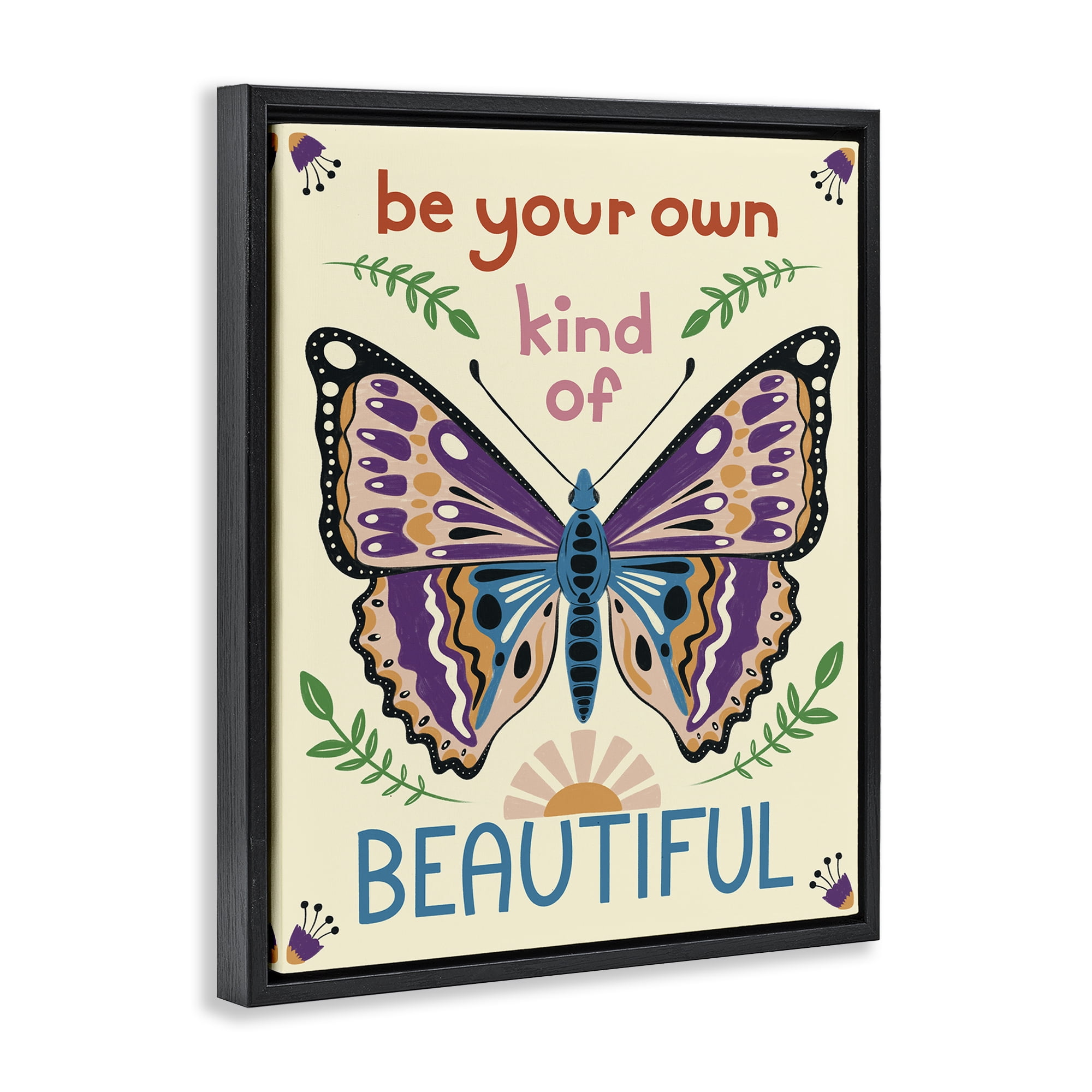 Stupell Industries Your Own Beautiful Butterfly Insects Painting Black Floater Framed Canvas Art Print Wall Art, 17 x 21