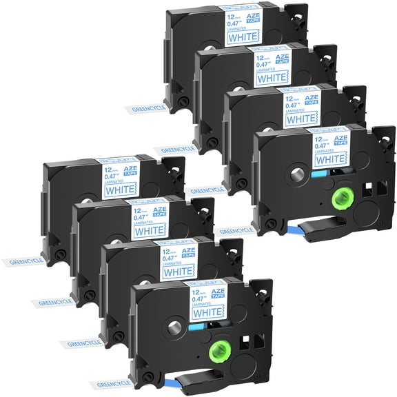GREENCYCLE 8PK Compatible for Brother P-touch Blue on White 12mm 8m TZ TZE TZe-233 TZe233 TZ-233 TZ233 Laminated Label Tape