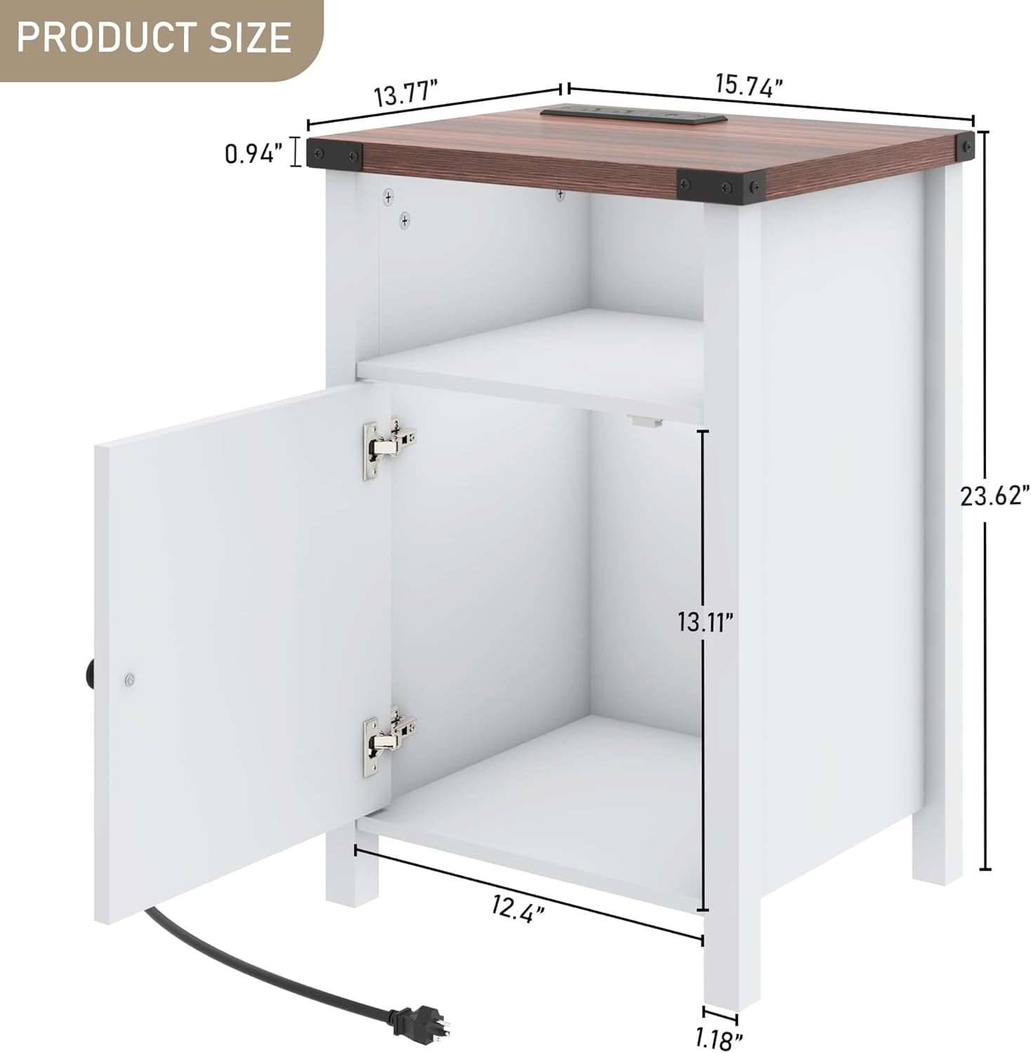 ChVans Set of 2 Farmhouse Nightstand with LED Lights & Charging Station for Bedroom, Rustic End Table with Barn Door & Storage Shelf, White